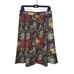 Christopher & Banks Petites Brown Floral Midi A-Line Skirt 8P Waist 29.75-32"